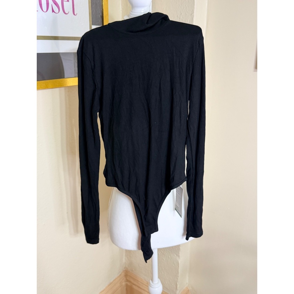Halara Black Ribbed Turtleneck Long Sleeve Bodysuit NWT